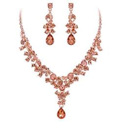 EVER FAITH Womens Rhinestone Crystal Elegeant Wedding Feast Floral Teardrop Necklace Earrings Set