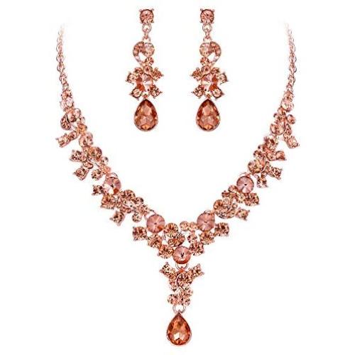 EVER FAITH Womens Rhinestone Crystal Elegeant Wedding Feast Floral Teardrop Necklace Earrings Set