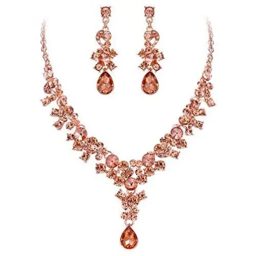 EVER FAITH Womens Rhinestone Crystal Elegeant Wedding Feast Floral Teardrop Necklace Earrings Set EVER FAITH Womens Rhinestone Crystal Elegeant Wedding Feast Floral Teardrop Necklace Earrings Set