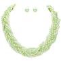 Sophia Collection Wide Light Mint Green, Sea Foam and White Imitation-Pearl Braided Necklace and Earrings