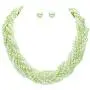 Sophia Collection Wide Light Mint Green, Sea Foam and White Imitation-Pearl Braided Necklace and Earrings
