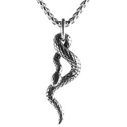 HZMAN Gothic Jewelry Mens Stainless Steel Animal Snake Pendant Chain Necklace