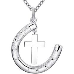 JZCOLOR 925 Sterling Silver Horseshoe Necklace for Women Lucky Horseshoe Heart Pendant Horseshoe Cross Jewelry Gifts for Horse Lover Teens Girls