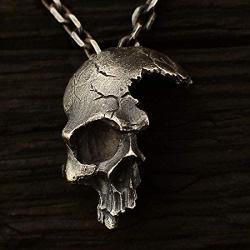 JIL Broken Damaged Half Face Skull Pendant Necklace with Chain