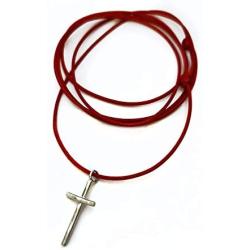 SymbolicDesign Silver Cross Necklace with red Strike for Good Luck and Protection