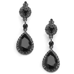 Mariell Jet Black Crystal Teardrop Dangle Earrings with Pave Frames - Ideal for Proms and Wedding Parties