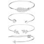 Shareky Women 4pcs Layered Cuff Bangle Bracelet Set Adjustable Stackable Wrap Bangle Open Branch Wire Bangle