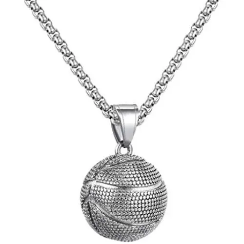 Mgutillart Punk Rock Titanium Steel Basketball Pendant Necklace Mgutillart Punk Rock Titanium Steel Basketball Pendant Necklace