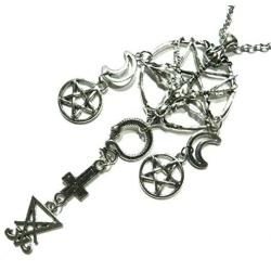 Dark Arts Pendant Necklace Black Magic Symbols Baphomet Lucifer Serpent Pentagram Devil Sigil Talisman Amulet Wiccan Witch