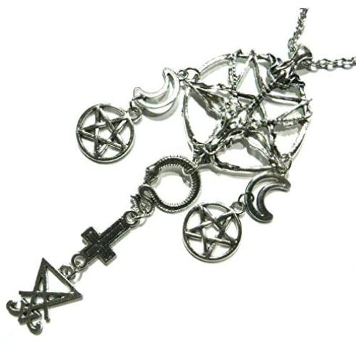 Dark Arts Pendant Necklace Black Magic Symbols Baphomet Lucifer Serpent Pentagram Devil Sigil Talisman Amulet Wiccan Witch