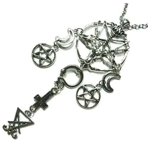 Dark Arts Pendant Necklace Black Magic Symbols Baphomet Lucifer Serpent Pentagram Devil Sigil Talisman Amulet Wiccan Witch