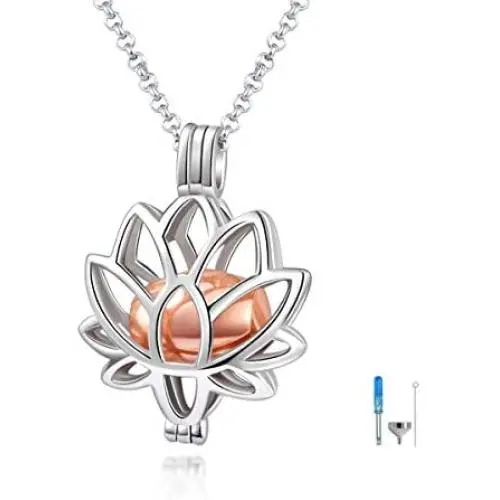 YWN Sterling Silver Cremation Jewelry for Ashes - Lotus Flower Pendant with Mini Keepsake Urn Memorial necklace for ashes of loved one YWN Sterling Silver Cremation Jewelry for Ashes - Lotus Flower Pendant with Mini Keepsake Urn Memorial necklace for ashes of loved one