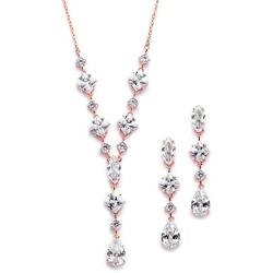 Mariell 14K Rose Gold Plated Cubic Zirconia Wedding Necklace & Earrings Bridal Jewelry Set for Brides