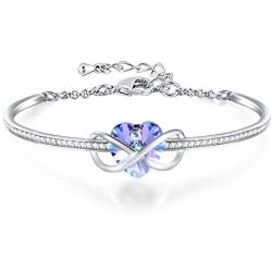GEORGE · SMITH Infinity Love Heart Bangle Bracelet for Women Silver-Tone Adjustable Birthstone Bracelets with Austria Crystals, Women Girls Valentines Day Gifts with Elegant Jewelry Box