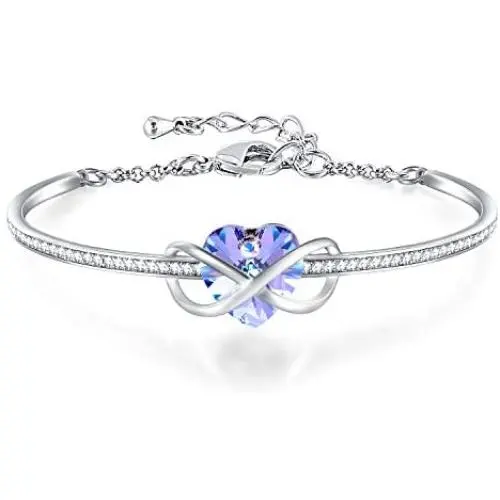 GEORGE · SMITH Infinity Love Heart Bangle Bracelet for Women Silver-Tone Adjustable Birthstone Bracelets with Austria Crystals, Women Girls Valentines Day Gifts with Elegant Jewelry Box GEORGE · SMITH Infinity Love Heart Bangle Bracelet for Women Silver-Tone Adjustable Birthstone Bracelets with Austria Crystals, Women Girls Valentines Day Gifts with Elegant Jewelry Box