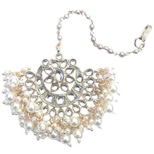 The Tikka Shop - Traditional Indian Maang Tikka - Statement Bollywood Hair Jewelry for Wedding Party Bridal & Bridesmaid - Goldtone headpiece for Women