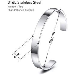 MeMeDIY Personalized Bracelet Engraving Name Identification ID Customized for Men Women Girls Water Resistant Stainless Steel Adjustable Cuff Bangle (8mm Wide, Small and Large Sizes)