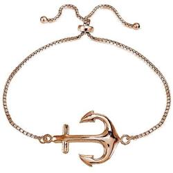 Hoops & Loops Sterling Silver Polished Anchor Adjustable Bracelet