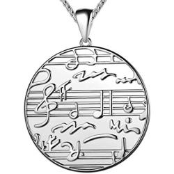 beautlace Round Coin Musical Note Necklaces 18K Gold/Silver/Black Gun Plated Treble Clef Music Note Staves Jewelry for Men and Women