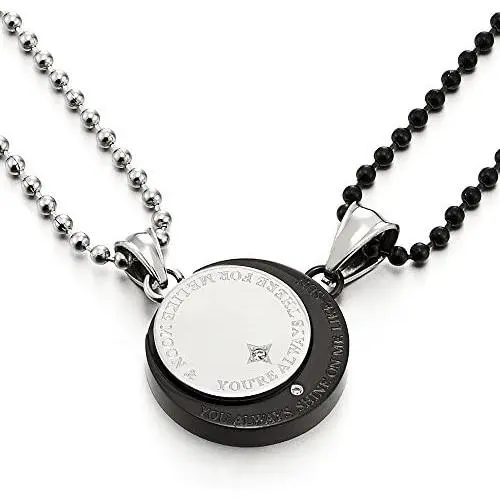 COOLSTEELANDBEYOND A Pair Couples Lovers Steel Moon and Sun Pendant Necklace with Cubic Zirconia for Man Woman Friends COOLSTEELANDBEYOND A Pair Couples Lovers Steel Moon and Sun Pendant Necklace with Cubic Zirconia for Man Woman Friends