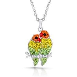 Crystal Lovebirds Scarlet Macaw Parrot,Natural Silver Pendant Fine Jewelry Gifts For Women & Girls, with Free Breathtaking Gift Box for Special Moments of Love