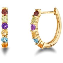 FANCIME 14k Solid Yellow Gold Star & Wish Rainbow Multicolor Gemstones 0.88cttw Peridot/Citrine/Yellow Sapphire/Garnet/Blue Topaz/Amethyst Small Tiny Huggie Hoop Earrings For Women Girls (Huggie Hoops)