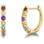 FANCIME 14k Solid Yellow Gold Star & Wish Rainbow Multicolor Gemstones 0.88cttw Peridot/Citrine/Yellow Sapphire/Garnet/Blue Topaz/Amethyst Small Tiny Huggie Hoop Earrings For Women Girls (Huggie Hoops)