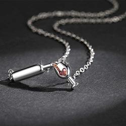 QIAN0813 Love Red Wine Winebottle Pendant Necklace for Woman Cubic Zirconia Heart Unique Design Jewelry