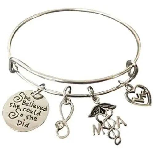 Medical Assistant Bracelet Charm Bracelet, She Believed She Could So She Did MA Jewelry, Medical Assistant Gifts for Women Medical Assistant Bracelet Charm Bracelet, She Believed She Could So She Did MA Jewelry, Medical Assistant Gifts for Women