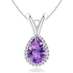 Pear Amethyst Twisted Rope V-Bale Pendant Necklace in Sterling Silver (6x4mm Amethyst)