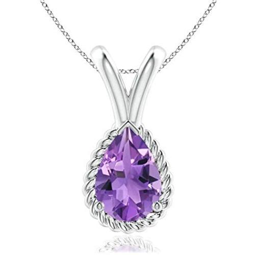 Pear Amethyst Twisted Rope V-Bale Pendant Necklace in Sterling Silver (6x4mm Amethyst)