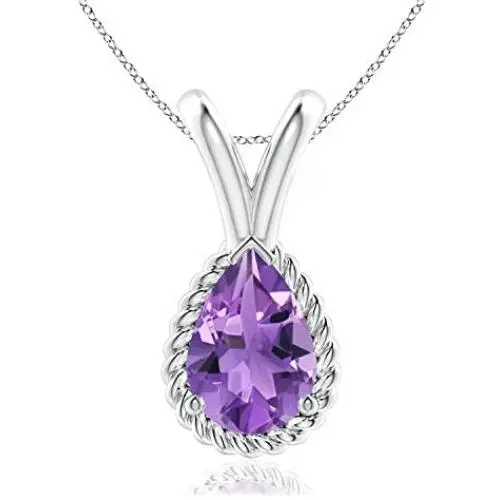 Pear Amethyst Twisted Rope V-Bale Pendant Necklace in Sterling Silver (6x4mm Amethyst) Pear Amethyst Twisted Rope V-Bale Pendant Necklace in Sterling Silver (6x4mm Amethyst)