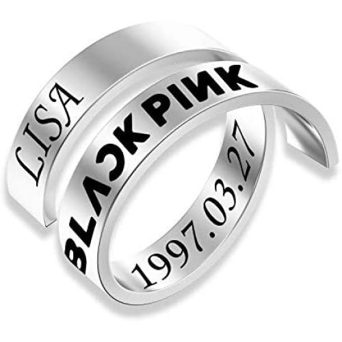 G-Ahora Kpop Blackpink Finger Ring Blackpink Group Gifts Member Name and Birtday Engraved Ring for Blackpink Lover Blackpink Fans