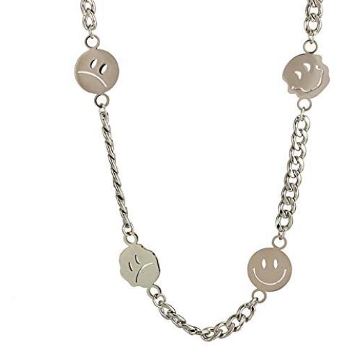 Smiley Chain Necklace Stainless Steel Punk Hip Hop Street Dance Rock Necklace for Men Women