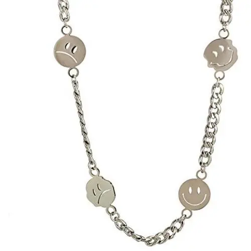 Smiley Chain Necklace Stainless Steel Punk Hip Hop Street Dance Rock Necklace for Men Women Smiley Chain Necklace Stainless Steel Punk Hip Hop Street Dance Rock Necklace for Men Women