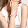 EVER FAITH Womens CZ Cream Simulated Pearl Floral Leaf Wedding Bride Tennis Bracelet Clear Silver-Tone
