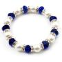 Avalaya White & Royal Blue Imitation Pearl Bead with Diamante Ring Necklace, Bracelet & Earrings Set (Silver Tone Metal) - 44cm L/ 4cm Ext
