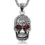 Suger Skull Pendant Necklace for Men with Red CZ Eyes Stainless Steel Pendant with Chain for Women Men Rapper Punk Hip Hop Jewelry