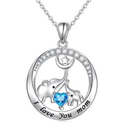 DAOSHANG 925 Sterling Silver I Love You Mom Elephant Mother Daughter Round Pendant Necklace for Women Animal Jewelry Gift