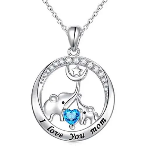 DAOSHANG 925 Sterling Silver I Love You Mom Elephant Mother Daughter Round Pendant Necklace for Women Animal Jewelry Gift DAOSHANG 925 Sterling Silver I Love You Mom Elephant Mother Daughter Round Pendant Necklace for Women Animal Jewelry Gift