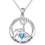 DAOSHANG 925 Sterling Silver I Love You Mom Elephant Mother Daughter Round Pendant Necklace for Women Animal Jewelry Gift