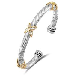 UNY Bracelet Designer Brand Inspired Antique Women Jewelry Cross Cable Wire Bangle Christmas Day Gifts (Triple Stone)