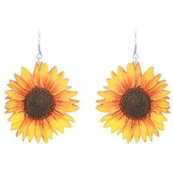 Sunflower Earrings Handmade Wood Stainless Steel Earwires Yellow Daisy Eardrop Dangler You are My Sunshine Jewelry Fashion Birthday Gifts for Women Teen Girls Daughter Mom Best Friend Sister