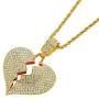 PAMTIER Mens Iced Out Full Diamond Broken Heart Pendant Necklace Chain Silver Gold