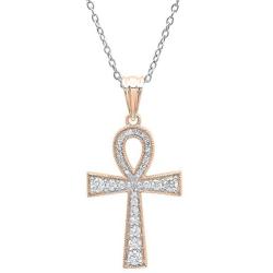 Dazzlingrock Collection 0.50 Carat (ctw) 14K Gold Round Diamond Ankh Cross Pendant 1/2 CT (Silver Chain Included)
