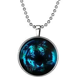 Liavys Tiger Charm Pendant Fashionable Glass Necklace - Glow in The Dark - 23'' Ball Style Chain - Unique Gift and Souvenir