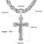 WESTMIAJW Mens Stainless Steel Silver Gold Jesus Cross Pendant Necklace Chain Bracelet Set Jewelry 45/50/55/60/65/70/75cm