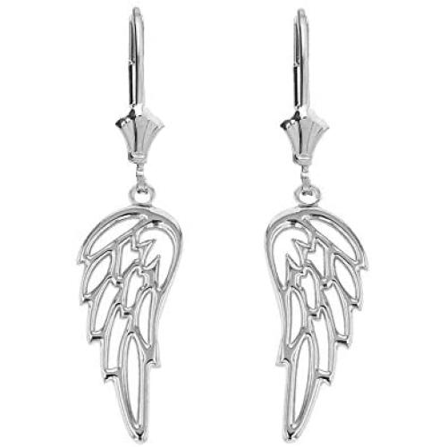 Fine 925 Sterling Silver Guardian Angel Filigree Wing Dangle Earrings