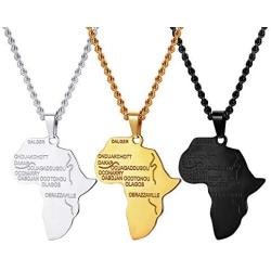 Besteel 3 Pieces Stainless Steel Pendant Necklaces for Men Women Africa Map Pendant Black Silver Gold Plated Necklaces Set