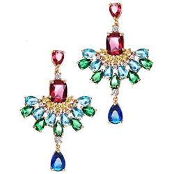 Chandelier Statement Drop Earrings Wedding Long Dangle Earrings Bridal Style Multicolor Teardrop CZ Stones